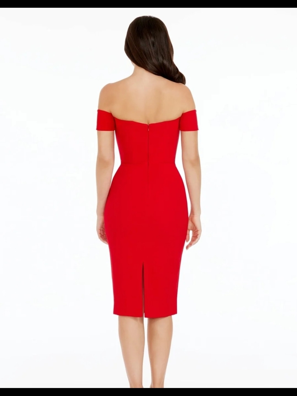Dress the Population Red Off The Shoulder Sheath Dress Stretch Crepe M New - Picture 9 of 9